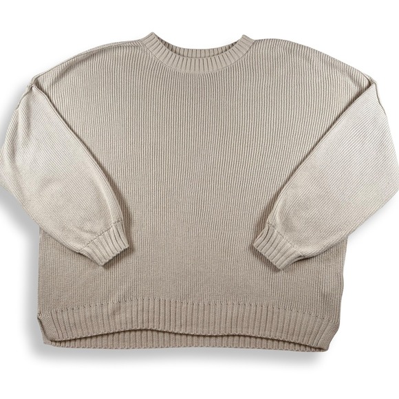 Hollister Sweaters - Hollister Womens Tan Ribbed Knit Crewneck Sweater Oversized Beige Large 350S2966